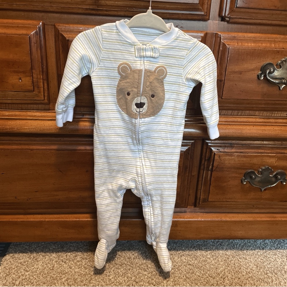 Carter's Bear Footed One-Piece in Cream and Brown Size 3-6 Months